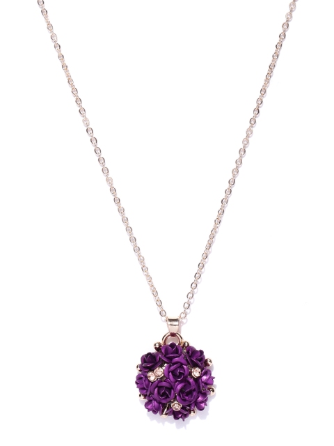 

YouBella Purple Gold-Plated Stone-Studded Floral Shaped Pendant With Chain