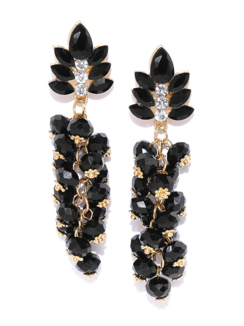 

YouBella Black & Gold-Toned Contemporary Stone-Studded Drop Earrings