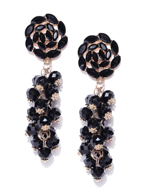 

YouBella Black & Gold-Toned Stone-Studded Floral Drop Earrings