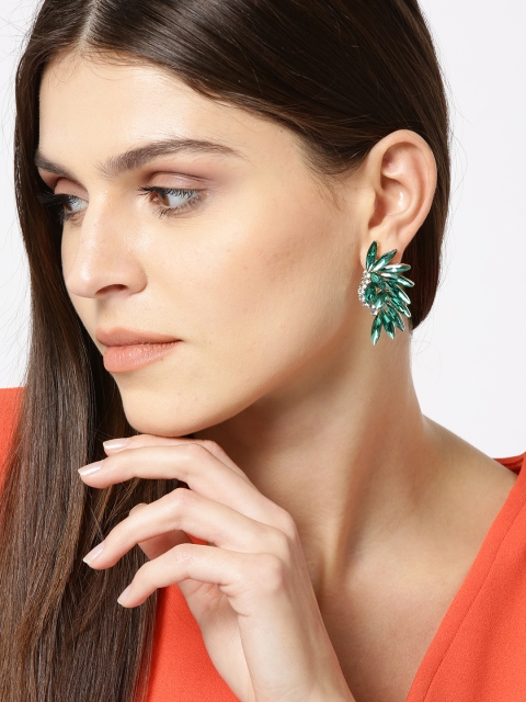 

YouBella Green Gold-Toned Stone-Studded Contemporary Drop Earrings
