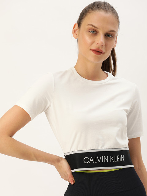 

Calvin Klein Jeans Performance Women White Solid Round Neck T-shirt With Elasticated Hem