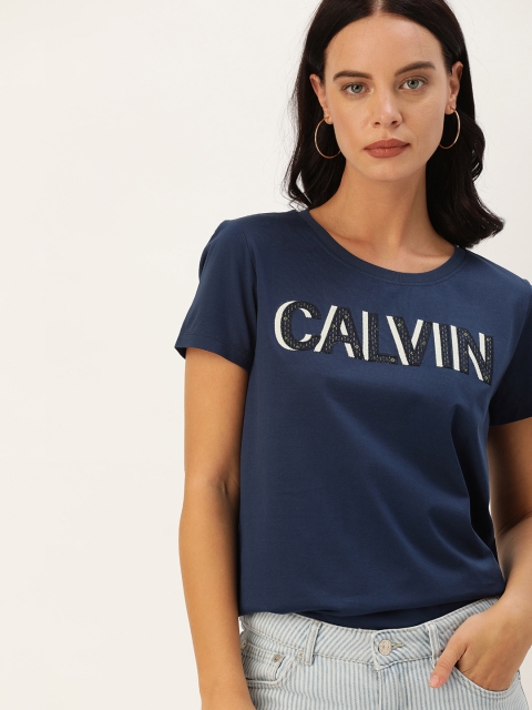 

Calvin Klein Jeans Women Blue Printed Round Neck T-shirt