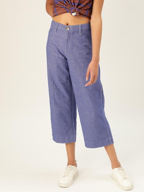 

United Colors of Benetton Women Blue Regular Fit Solid Parallel Trousers