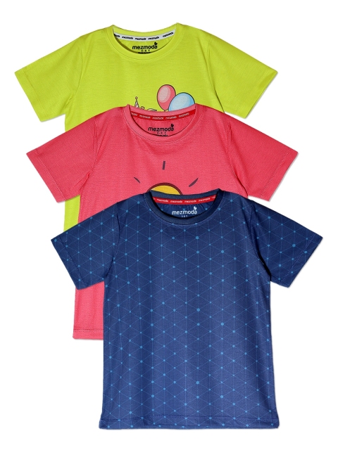 

mezmoda Boys Pack of 3 Printed Round Neck T-shirts, Navy blue