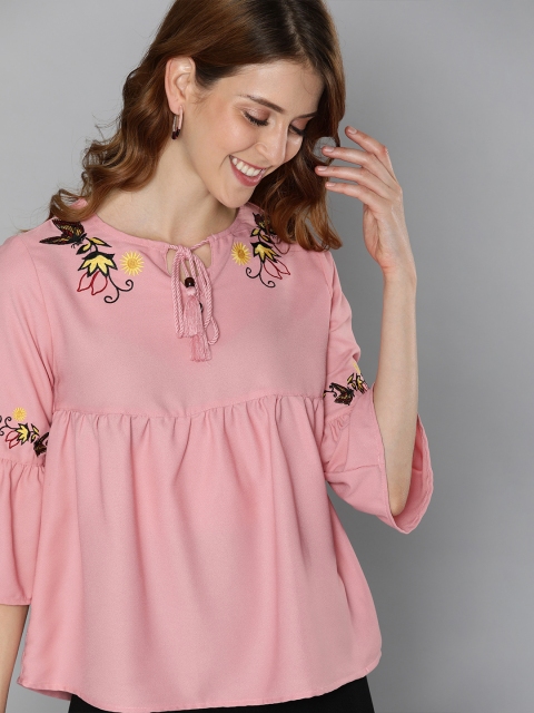 

HERE&NOW Women Peach-Coloured Solid Empire Top