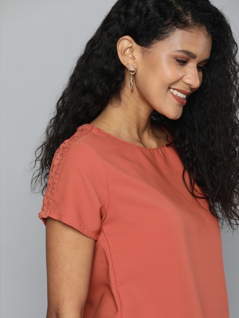 

HERE&NOW Women Rust Red Solid Regular Top