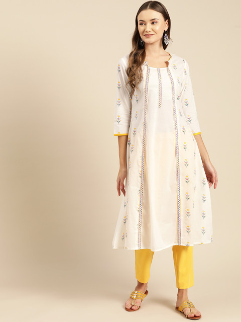 

IMARA Women White & Black Printed A-Line Kurta