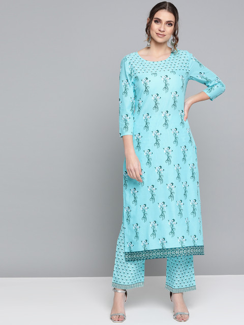 

HERE&NOW Women Blue & White Printed Kurta with Palazzos