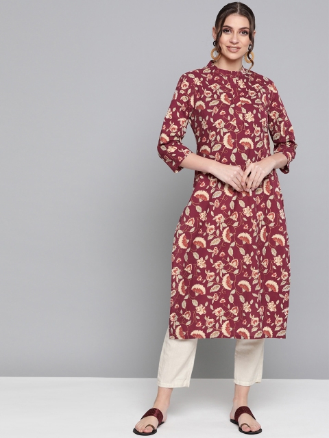 

HERE&NOW Women Magenta & Beige Printed Straight Kurta