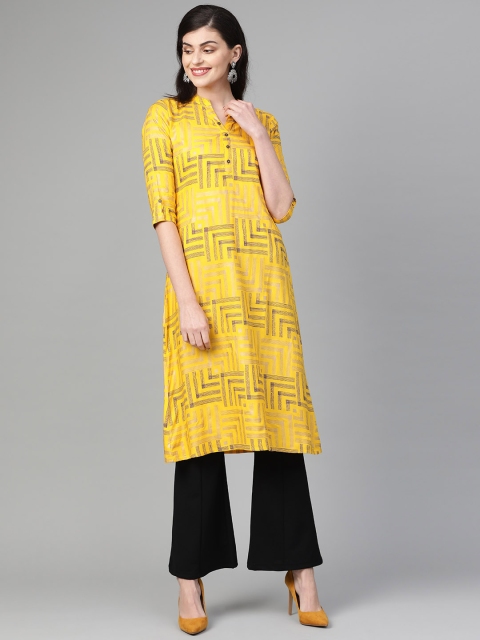 

Anubhutee Women Mustard Yellow & Charcoal Grey Printed A-Line Kurta