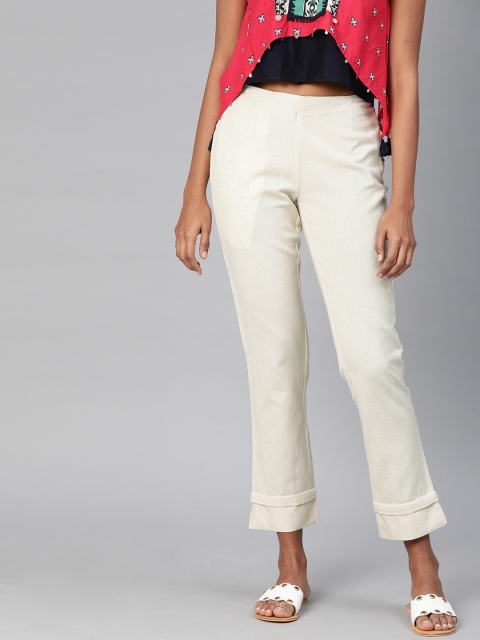 

Divena Women Beige Slim Fit Solid Regular Khadi Trousers