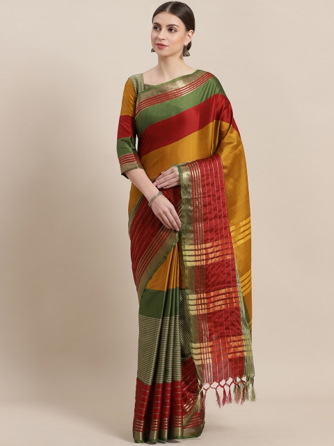 

Saree mall Green & Mustrad Yellow Striped Saree