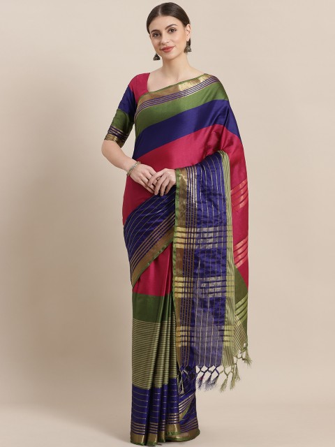 

Saree mall Pink & Blue Striped Saree