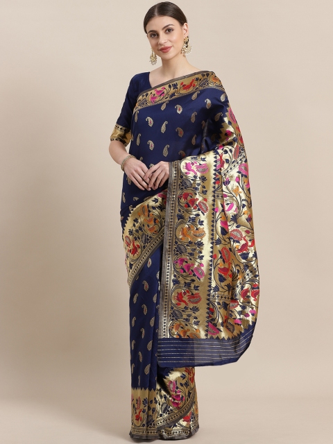 

Saree mall Navy Blue & Golden Woven Design Banarasi Saree