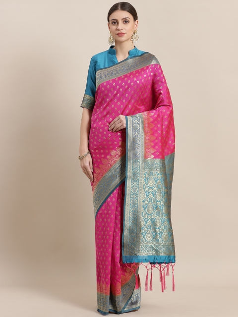 

Saree mall Pink & Blue Woven Design Banarasi Saree