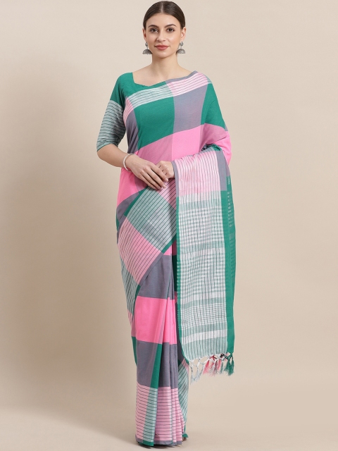 

Saree mall Pink & Green Checked Saree