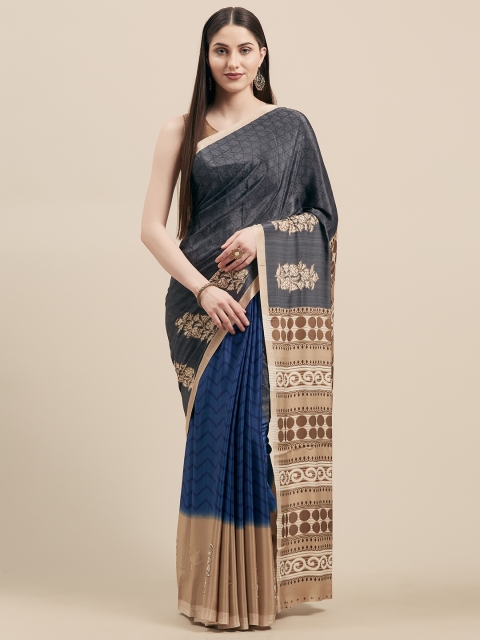 

Vaamsi Navy Blue & Beige Polyester Printed Saree