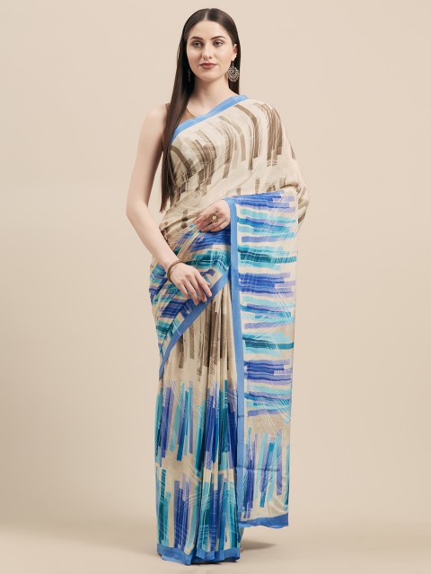 

Vaamsi Beige & Blue Polyester Printed Saree
