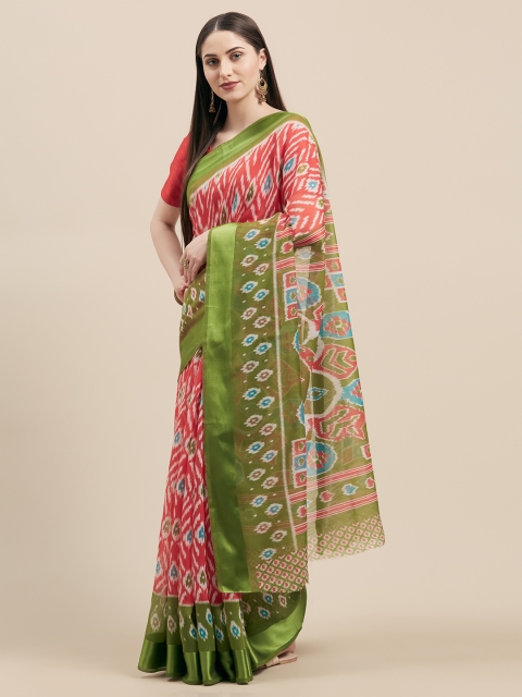 

Vaamsi Red & Green Linen Blend Printed Saree