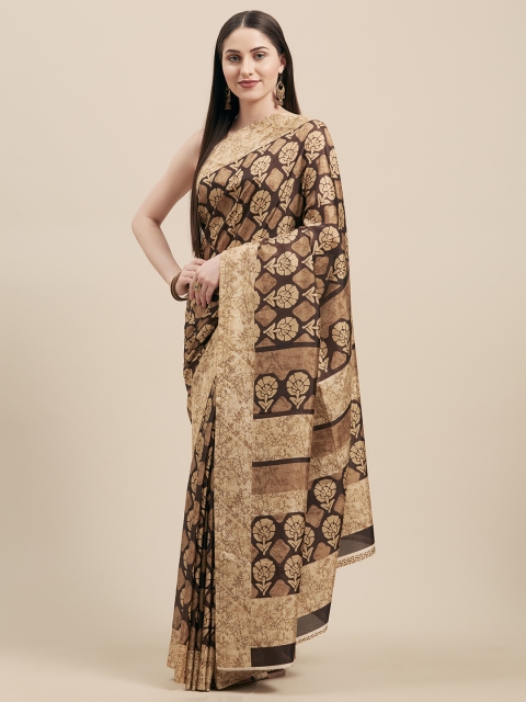 

Vaamsi Brown & Beige Art Silk Printed Saree