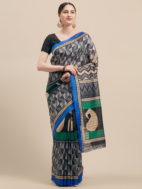

Vaamsi Grey & Gold-Toned Art Silk Printed Saree