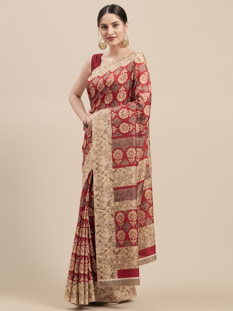 

Vaamsi Maroon & Beige Art Silk Printed Saree
