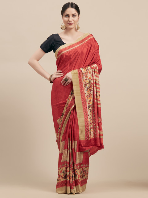 

Vaamsi Red & Beige Polyester Printed Saree