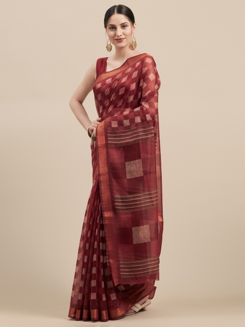 

Vaamsi Maroon Printed Linen Blend Saree