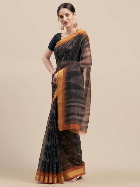 

Vaamsi Brown & Mustard Brown Linen Blend Printed Saree