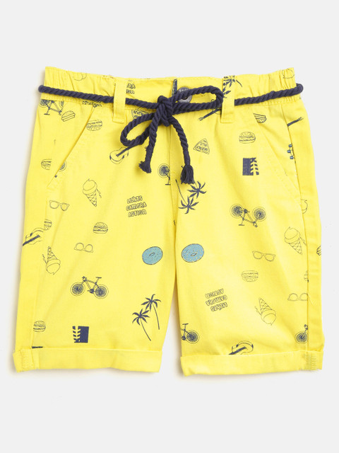 

Nauti Nati Boys Yellow & Navy Blue Printed Regular Fit Shorts with Belt