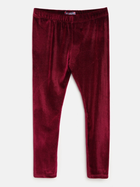

Nauti Nati Girls Wine-Coloured Solid Ankle Length Velvet Finish Leggings, Maroon
