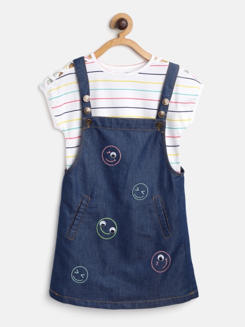 

Nauti Nati Girls Blue Embroidered Denim Pinafore Dress with Top