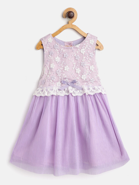 

Nauti Nati Girls Purple & White Floral Embroidered Fit & Flare Dress
