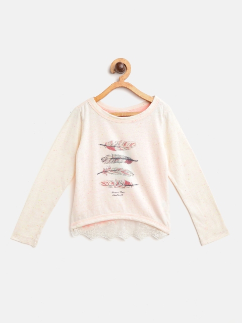 

Nauti Nati Girls Cream-Coloured Printed Styled Back Top