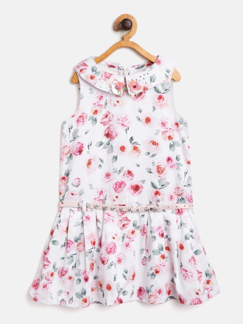 

Nauti Nati Girls White & Pink Floral Printed A-Line Dress