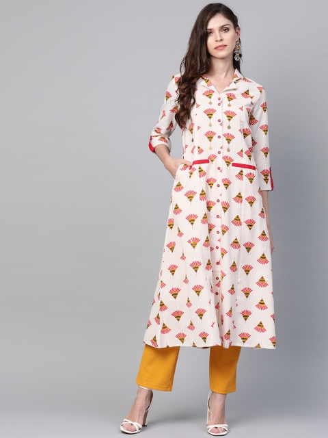 

clorals Women Off-White & Red Printed A-Line Kurta
