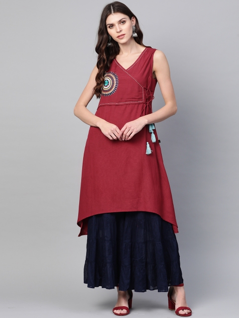 

clorals Women Maroon Yoke Design Angrakha A-Line Kurta