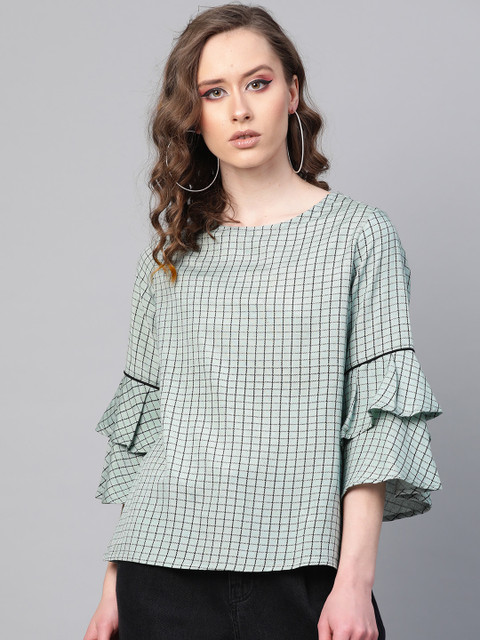 

clorals Women Green & Black Checked Top