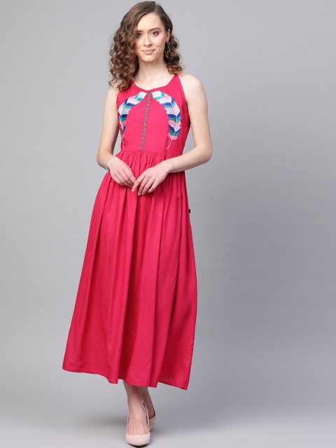 

clorals Women Fuchsia Pink Embroidered Detail Maxi Dress