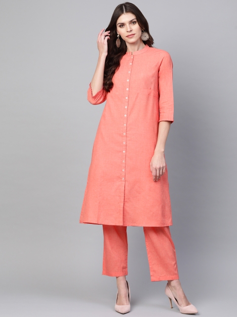 

clorals Women Coral Orange Solid Kurta with Trousers