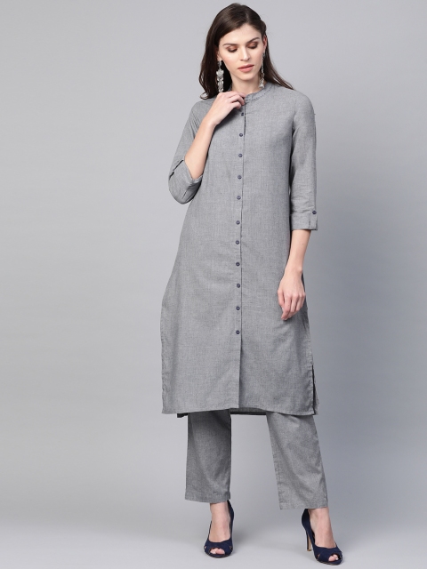 

clorals Women Grey Solid Kurta with Trousers