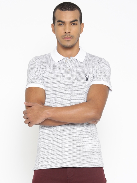 

PORTBLAIR Men White & Black Self Design Polo Collar T-shirt