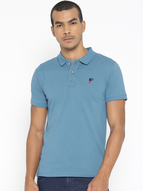 

PORTBLAIR Men Blue Solid Polo Collar T-shirt