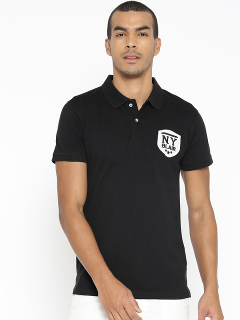 

PORTBLAIR Men Black Solid Polo Collar T-shirt