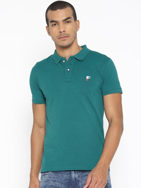 

PORTBLAIR Men Teal Green Solid Polo Collar T-shirt