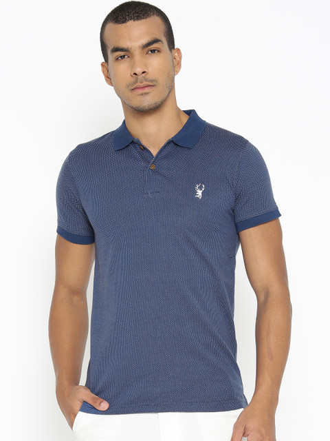

PORTBLAIR Men Navy Blue & White Self Design Polo Collar T-shirt