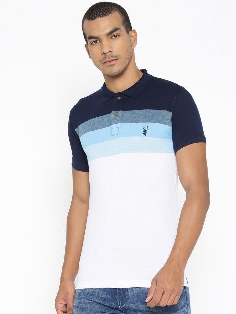 

PORTBLAIR Men White & Blue Striped Polo Collar T-shirt