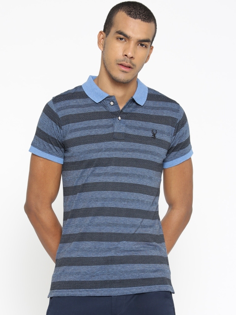 

PORTBLAIR Men Blue Striped Polo Collar T-shirt