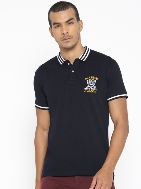 

PORTBLAIR Men Navy Blue Solid Polo Collar T-shirt