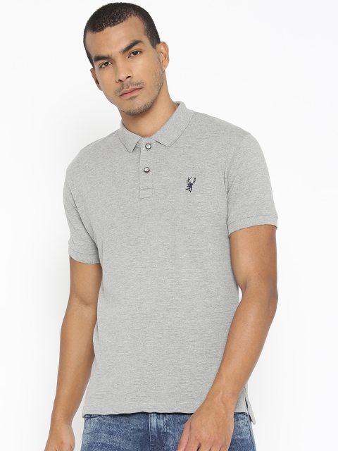 

PORTBLAIR Men Grey Melange Solid Polo Collar T-shirt